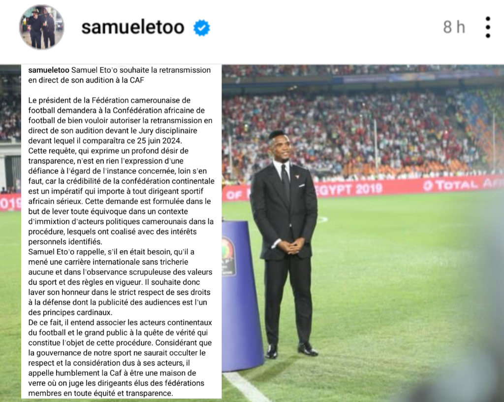 Enquête de la CAF : voici la demande inédite de Samuel Eto'o !